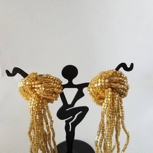 Vintage Gold Beaded Dangle Drop Clip On Earrings Antique Women&#39;s Jewelry