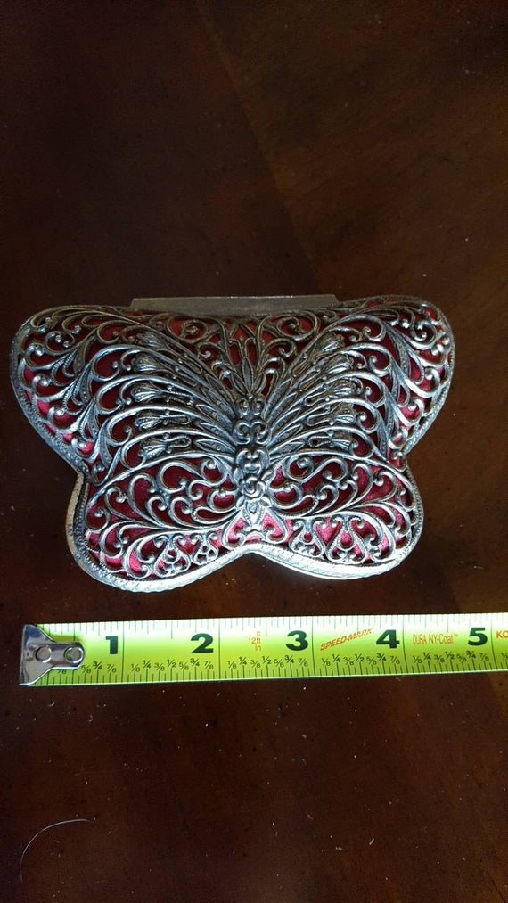 Vintage Silver Butterfly Jewelry Trinket Box With