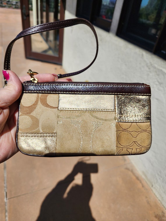 Coach Patchwork Gold Signature C Suede Wristlet Vi