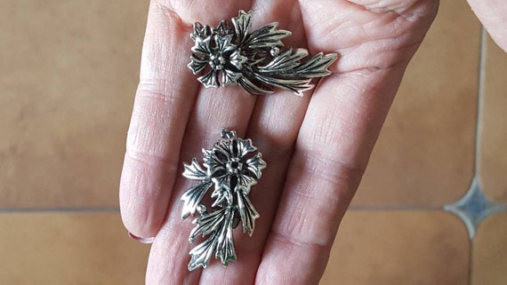 Vintage Judy Lee Large Silver Flower Clip On Earr… - image 9