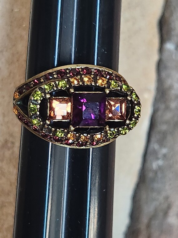 Heidi Daus Rhinestone Statement Ring Amethyst Per… - image 4