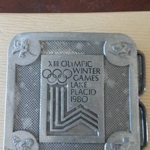 1980 Olympic Winter Games Lake Placid Belt Buckle XIII Olympics Ski Sports Skiing