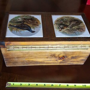 Men's Jewelry Box Wooden Sportsman Jewelry Box Wallet Key Holder Brown Wood With Beautiful Ceramic Painted Tiles Snipes Wild Birds image 7