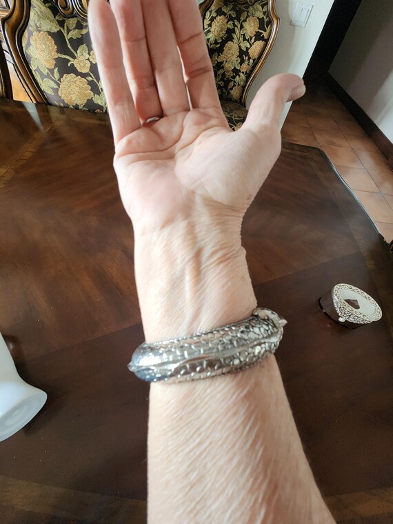 Silver Dragon Hinged Bangle With Rhinestones And … - image 11