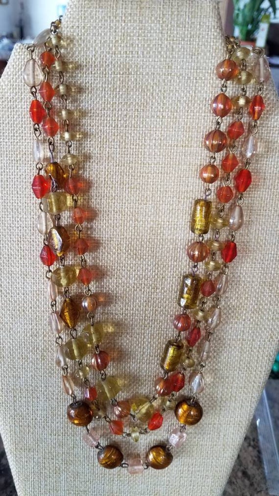 Czech Glass Beaded 3 Layer Necklace Autumn Colors 