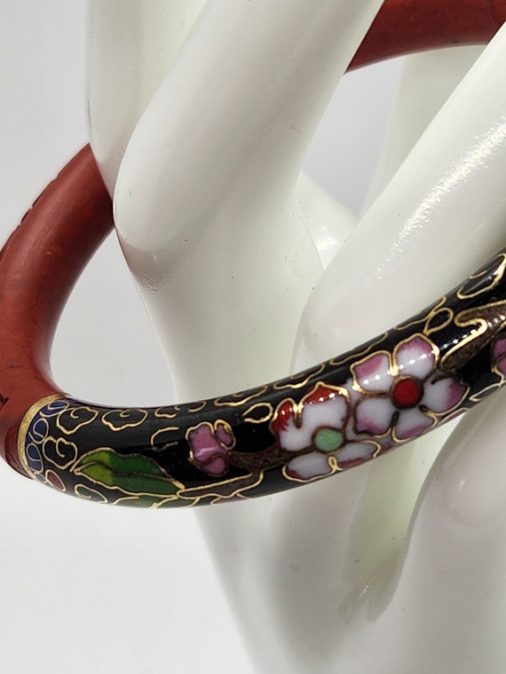 Cloisonne And Red Cinnabar With Black Floral Clois