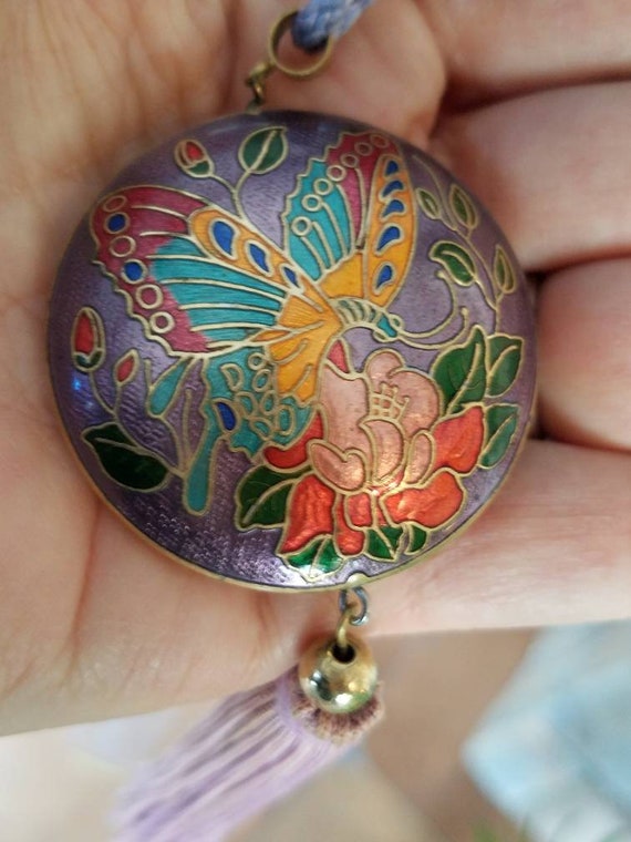 Cloisonne Asian Chinese Enamel Large Round Butter… - image 7