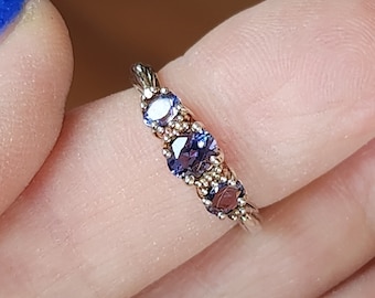 Tanzanite 3 Genuine Stone 925 Sterling Silver Statement Ring Size 6 Vintage Victorian Women&#39;s Jewelry Girl&#39;s Jewelry