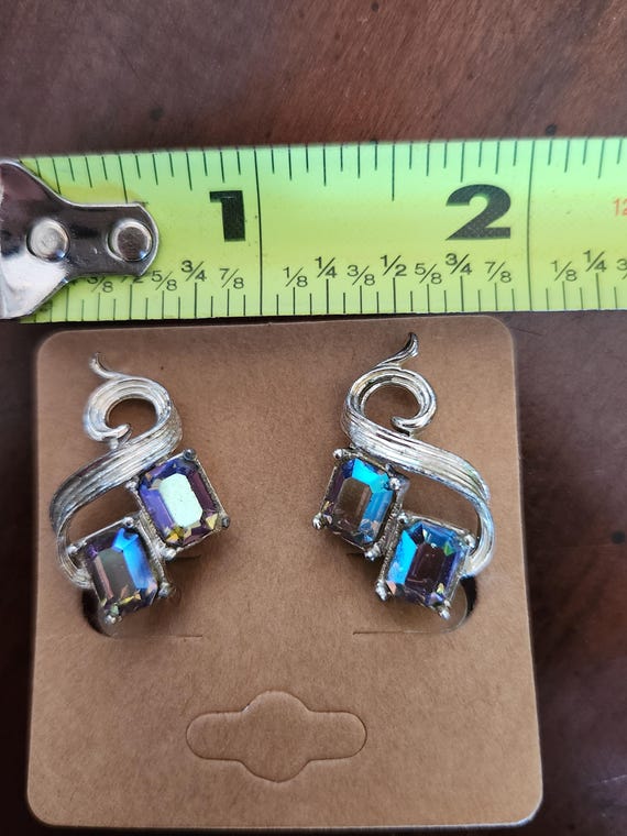 Vintage Violet Blue Rectangular Rhinestone Silver… - image 5