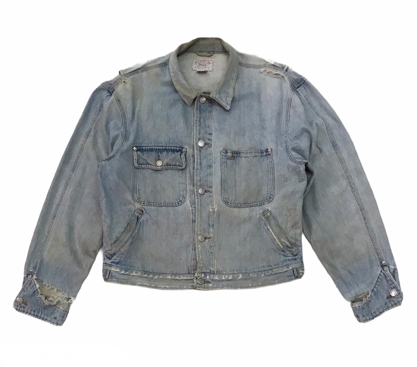 Vintage Distressed Polo Ralph Lauren BEAR Printed Denim Jacket | Etsy
