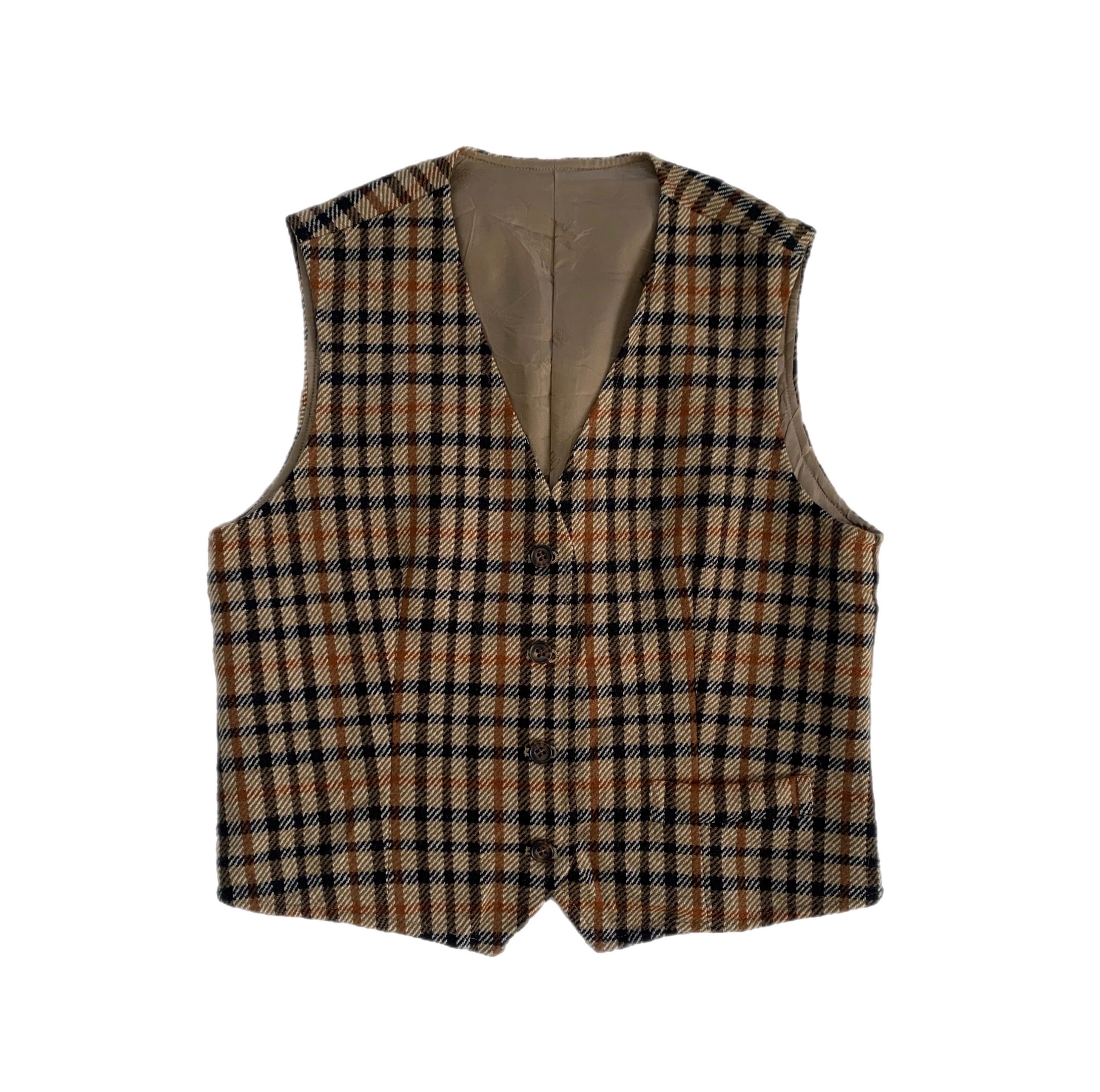 Checkered Blend Wool Vest Daks England - Etsy