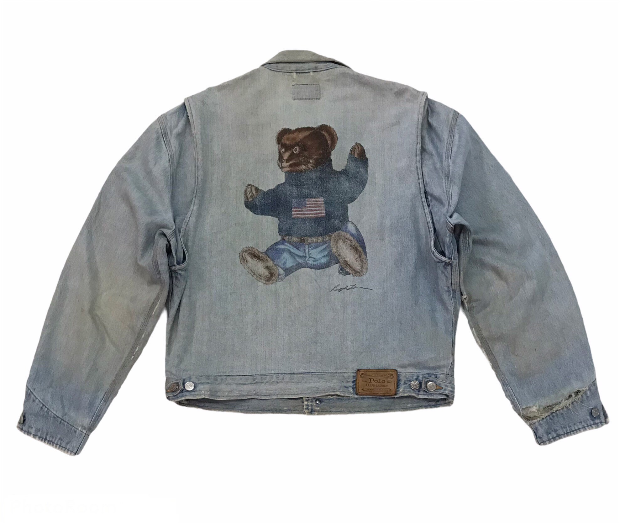 Vintage Distressed Polo Ralph Lauren BEAR Printed Denim Jacket Etsy