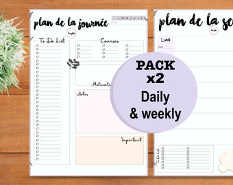 Daily & Weekly planner, non daté, PDF à imprimer, Format A4, en français.