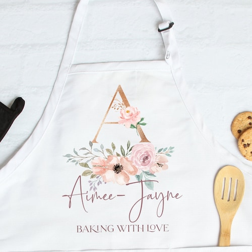 Personalised Initial Apron Rose Gold Baking Gift Watercolour Etsy UK