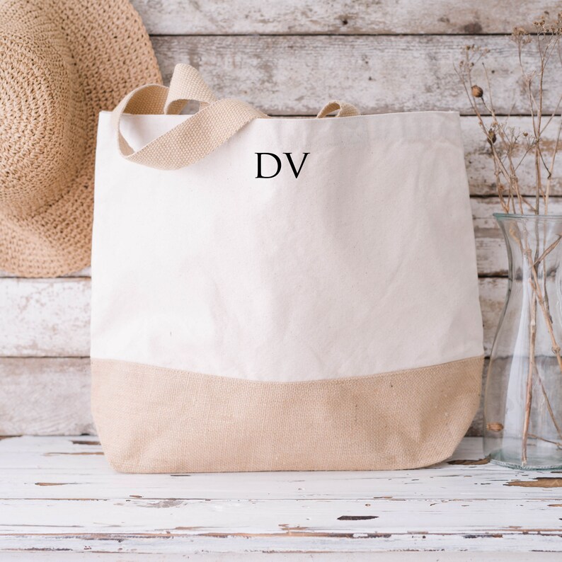 Personalised initial bag, Personalised Beach Bag, Jute Bags Custom Large Beach Tote Bags with Name or initial, Bridesmaid Gift Bag Tote UK 