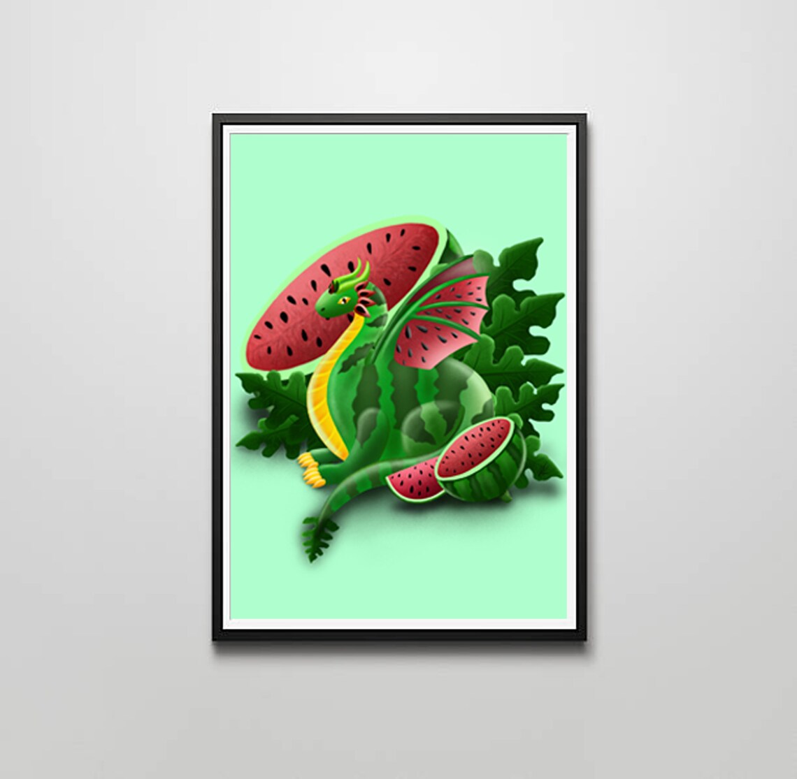 Watermelon summer dragon digital prints art print Etsy