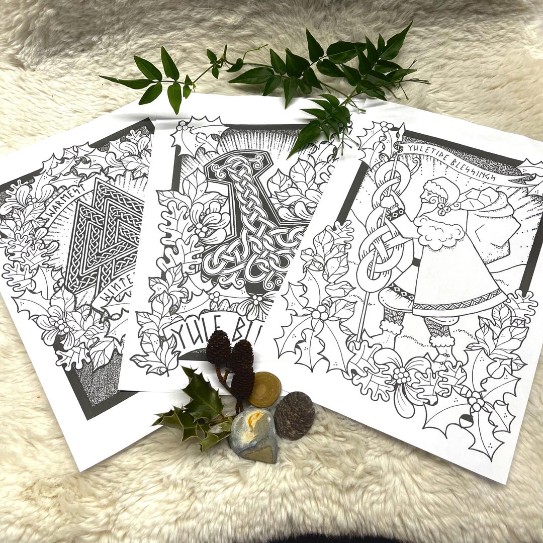 Yule Coloring Yule Blessings - Printable Colouring Pages - Etsy