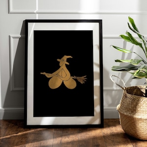 Linolschnitt Clit Witch A4 - Feministisches Poster - Goldene Wanddekoration - Queer Handdruck - Sexuelle Gesundheit Sorority Anatomy Pride