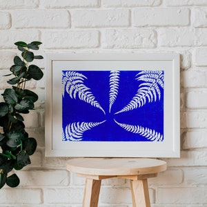 Linograbado de helecho A4 - Póster de naturaleza, herbario, grabado a mano, estilo bohemio, hojas y plantas, paisaje de poción de bruja