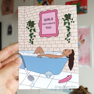 Carte Postale Femme Baignoire Sextoy - Illustration Sororité Féministe Éducation Sexuelle Anatomie - LGBTQIA+ Décoration Womanizer Plaisir