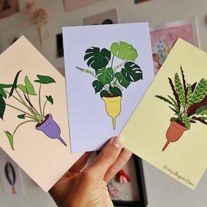 Carte Postale Plante Tropicale Cup Féministe - Sororité Pastel Règles Anatomie Sexuelle - LGBTQIA+ Queer Sang Féminisme Santé Illustration