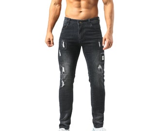 Land of Nostalgia Men/'s Casual Skinny Ripped Hole Trousers Denim Pants Jeans