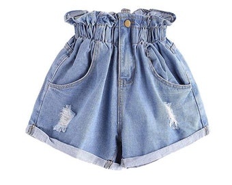ruffle waist jean shorts