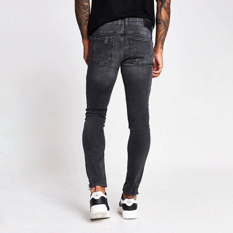 Land of Nostalgia Men/'s Casual Skinny Ripped Hole Trousers Denim Pants Jeans