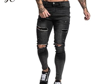 Land of Nostalgia Distressed Elastic Waist Men's Skinny | Etsy