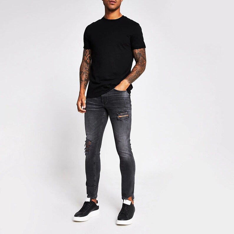 Land of Nostalgia Men/'s Casual Skinny Ripped Hole Trousers Denim Pants Jeans