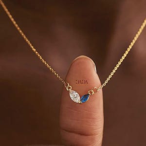 Marquise Blue Sapphire Necklace: Minimalist Gold Promise Necklace