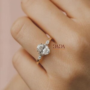 1.30CT Vintage Oval Moissanite Engagement Ring: 14k Yellow Gold Art Deco Marquise Diamond Cluster