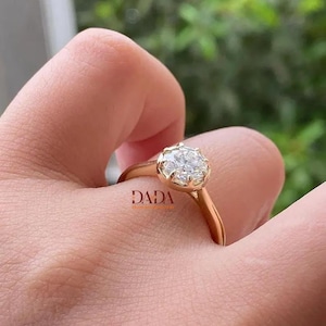 2CT Round Moissanite Engagement Ring: Georgian Cut Lab Grown Diamond, White Gold