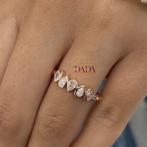 0.30CT Solid 14k Rose Gold Bezel Set Ring, Pear Cut Lab Grown Diamond, Diamond Statement Ring, Handmade Jewelry, Ring for Women