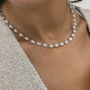 8.95CT Splendid Diamond Tennis Necklace, 14k White Gold, Pear Cut Lab Grown Diamond, Prong Setting, Handmade Jewelry, Luxury Jewellery