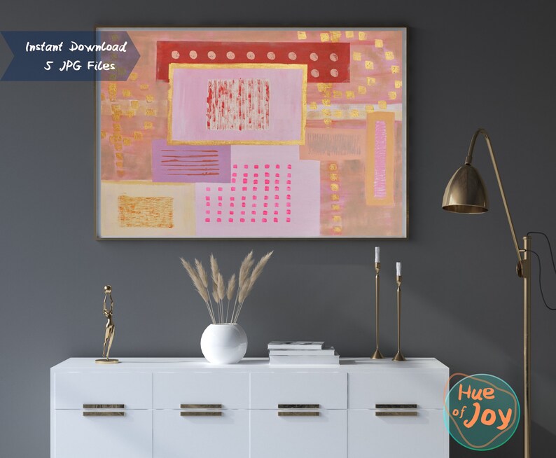 Printable Abstract Wall Art Pinkgold Rectangles and Dots Etsy