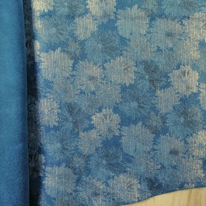 FLORAL PRINTED shiny blue leather sheets /shiny silver floral printed blue suede leather pre-cut pieces. Shimmer suede leather sheets