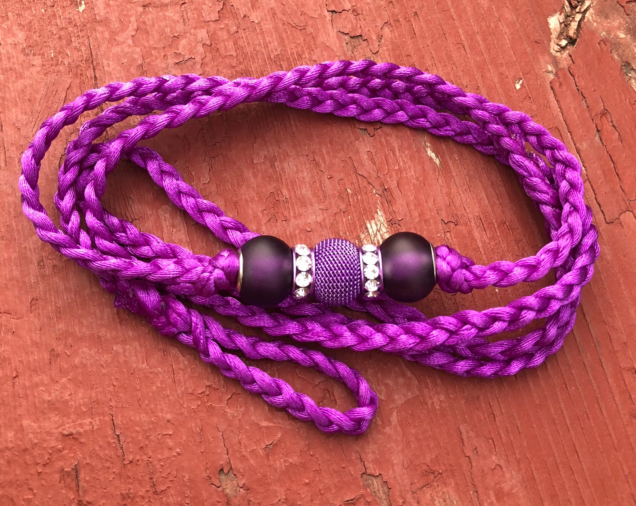 Dog Show Lead, 37 Inch, Beaded, Purple, Sparkle, Braided Satin Leash