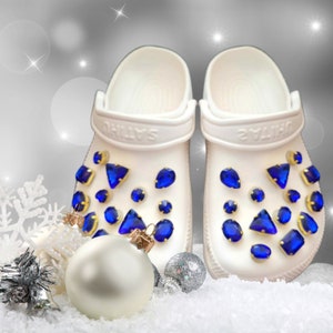 Luxury Gold Claw Blue Glass Rhinestone Shoe Charms - FREE SHIPPING AVAILABLE!