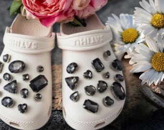 Luxury Graphite Glass Rhinestone Shoe Charms