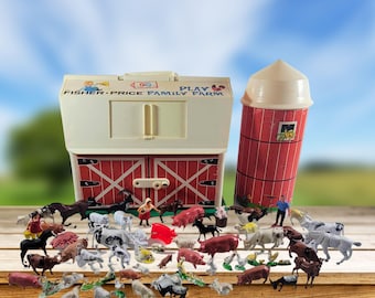 Set da gioco vintage Fisher-Price Little People Farm degli anni '60