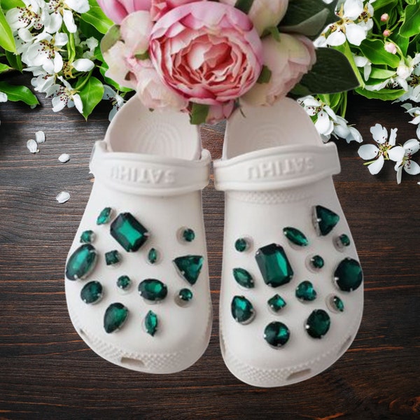 Luxury Dark Green Glass Rhinestone Shoe Charms