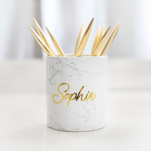 Gold Pen holder personalized pen pot personalized office gift for her pencil holder desk organizer gold desk accessories custom gift for her