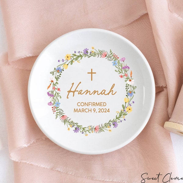 Confirmation Gifts for Girls, Confirmed in Christ Jewelry Dish, Dedication Gift Girl, Communion Goddaughter Keepsake, Gift from Godparents