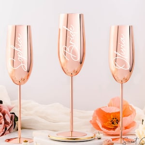 Rose Gold Champagne Flutes / Bridesmaid Proposal Glasses / Personalized Champagne Glass / Bridesmaid Gift / Stainless Steel Champagne Flutes