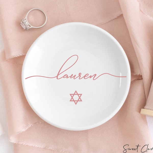 Bat Mitzvah Gifts for Girls / Star of David Jewelry Dish / Jewish Ring Dish / Personalized Trinket Dish / Hanukkah Gift Jewish Birthday Gift