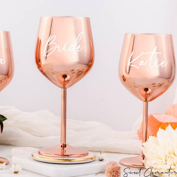 Rose Gold Wine Glass / Stainless Steel Wine Glass / Personalized Bridesmaid Gift / Gifts for Her / Unbreakable Stem Glasses / Wedding Gifts