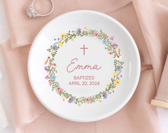 Baptism Gifts for Girls, Personalized Jewelry Dish, Christening Gift, Dedication Gift for Girl, Goddaughter Keepsake Gift from Godparent #R2