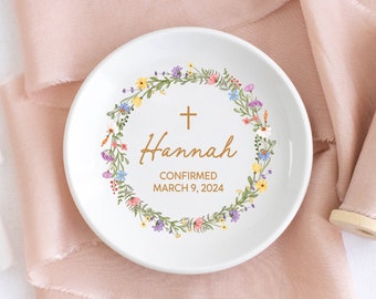 Confirmation Gifts for Girls, Confirmed in Christ Jewelry Dish, Dedication Gift Girl, Communion Goddaughter Keepsake Gift from Godparent #R2
