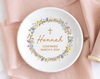 Confirmation Gifts for Girls, Confirmed in Christ Jewelry Dish, Dedication Gift Girl, Communion Goddaughter Keepsake, Gift from Godparents